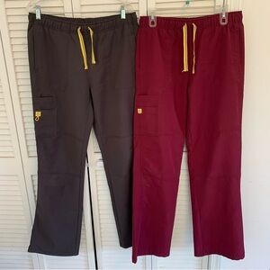 Lot of 2 WonderWink Women’s Tall Cargo Scrub Pants Sz M Tall Grey Maroon 5214T